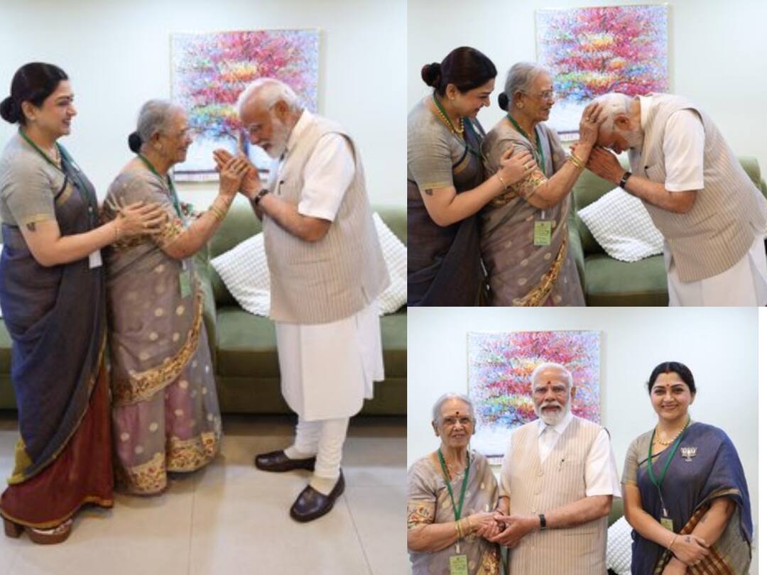 Khushbhu - Modi : குஷ்புவின் 92 வயது மாமியார் தெய்வானையிடம் ஆசிபெற்ற பிரதமர் மோடி