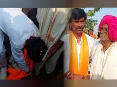 Manoj Jarange : जन्मगावात बाप लेकाची भेट, मनोज जरांगेंनी धरले वडिलांचे पाय