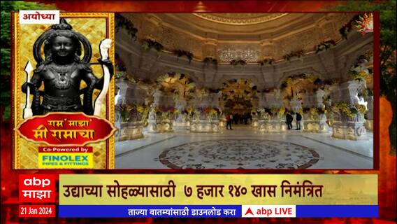 Ayodhya Ram Mandir : अयोध्यानगरी सज्ज,  उद्याच्या सोहळ्यासाठी 7 हजार 140 खास निमंत्रित