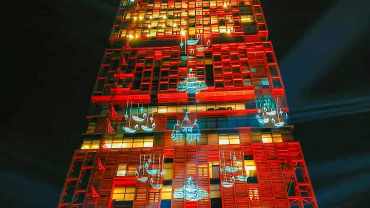 As part of the celebrations, Ambani's iconic Antilia residence was also lit up with lights and holograms of 'Jai Shri Ram' ahead of the inauguration ceremony. PTI
