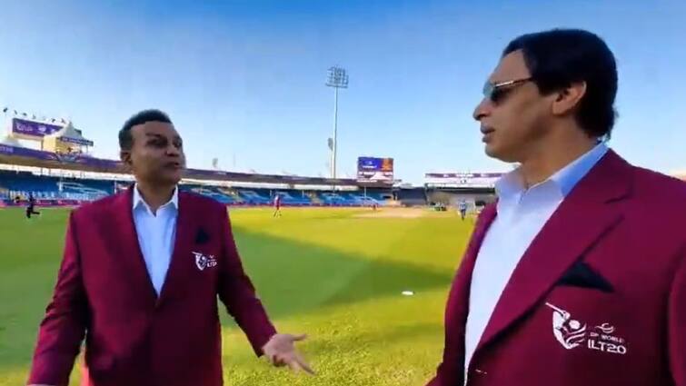 Virender Sehwag Shoaib Akhtar Funny Video Viral Long Run Up ILT20 Social Media Clip Virender Sehwag Reveals How Shoaib Akhtar's 'Lamba Run Up' Used To Distract Him In Viral Video