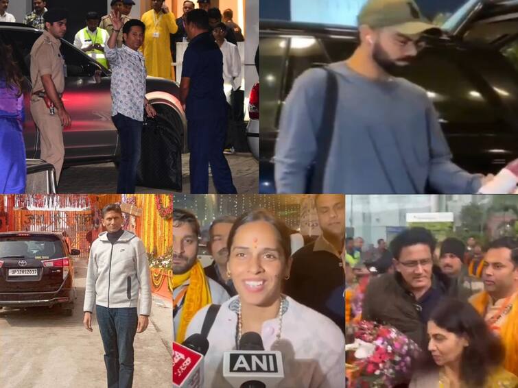 Ayodhya Ram Mandir Inauguration sachin tendulkar virat kohli anil kumble reached Ayodhya Watch Video: அயோத்தி சென்றடைந்த சச்சின், அனில் கும்ப்ளே, கோலி... உற்சாகத்தில் துள்ளிக்குதிக்கும் கிரிக்கெட் ரசிகர்கள்..!