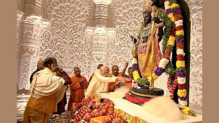 Prime Minister Narendra Modi offered flowers to Ram Lalla on this occasion during the rituals. (Image Source: PTI)