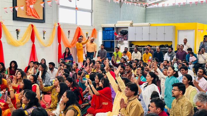 Indians were dressed in their traditional attires and chanted bhajans and songs during a pooja at Lord Ram's temple in Mexico. (Image Source: X/@IndEmbMexico)