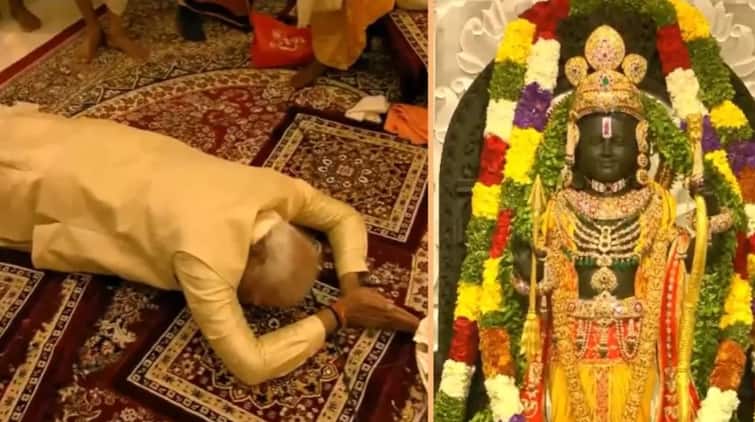 Ram mandir pran pratishtha ceremony PM Modi    Ram Mandir: તસવીરોમાં જુઓ રામલલા પ્રાણ પ્રતિષ્ઠાનો પૂરો કાર્યક્રમ, PM મોદીએ ભગવાન રામને કર્યા દંડવત પ્રણામ