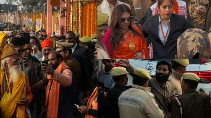 Ayodhya के Ram Mandir में राम लला की प्राण प्रतिष्ठा आज हो चुकी हैं. जिसमें कई सितारे भी पहुंचे. सोशल मीडिया पर इस कार्यक्रम की कई तस्वीरें वायरल हो रही हैं. जिसमें फैंस सेलेब्स संग सेल्फी लेते दिखे.