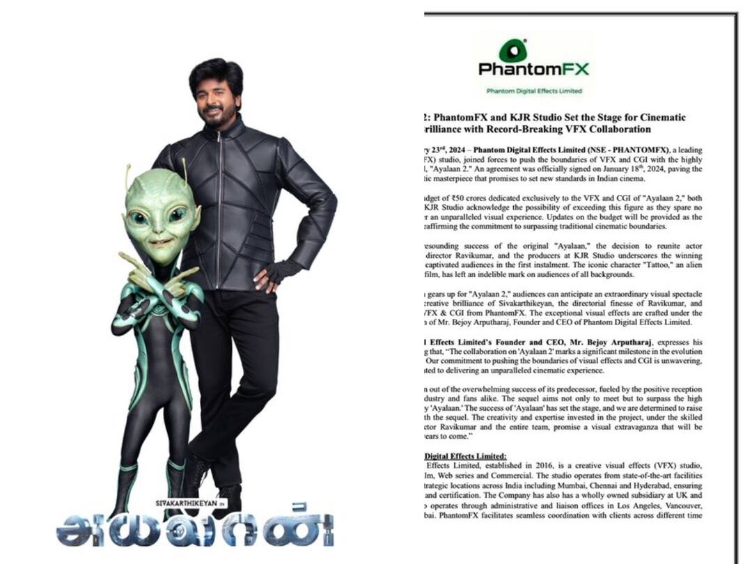 sivakarthikeyan ayalaan movie part 2 confirmed on  a budget of 50 crores for vfx Ayalaan 2: வி.எஃப்.எக்ஸ் காட்சிகளுக்கு மட்டுமே ரூ.50 கோடி...பிரமாண்டமாக உருவாகும் “அயலான் 2”