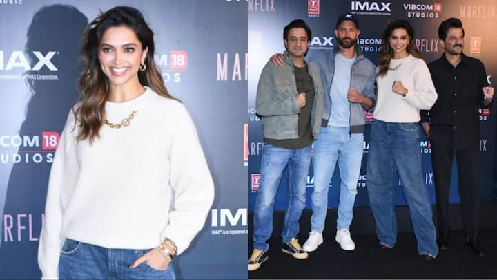 Deepika Padukone In  Fighter Promotion: बॉलीवुड एक्ट्रेस दीपिका पादुकोण बहुत जल्द ऋतिक रोशन के साथ फिल्म ‘फाइटर’ में नजर आने वाली हैं. हाल ही में दोनों मुंबई में फिल्म का प्रमोशन करते दिखे.