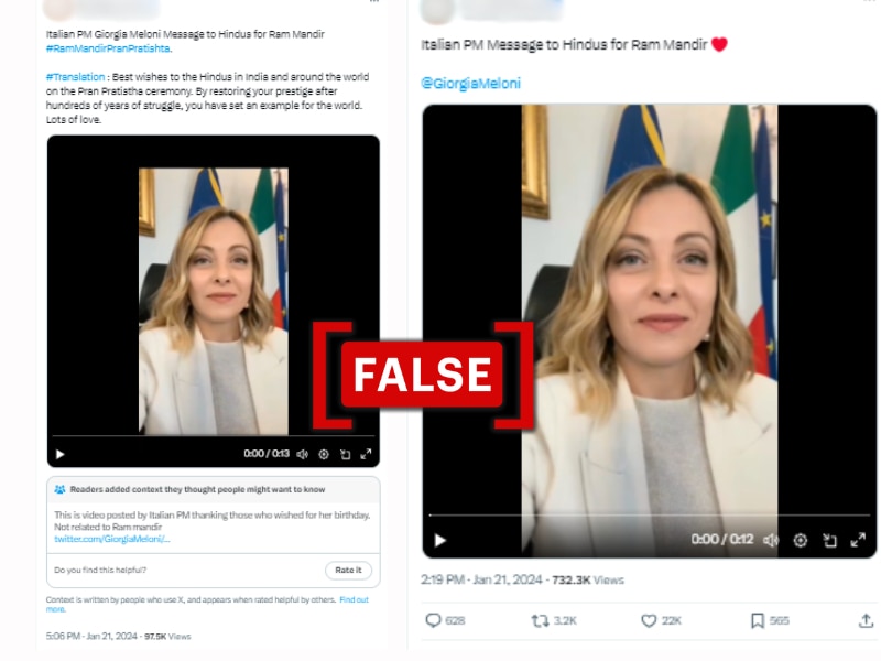 Fact Check: Italian PM Meloni's Video Message On Birthday Falsely Linked With Ram Temple Event
