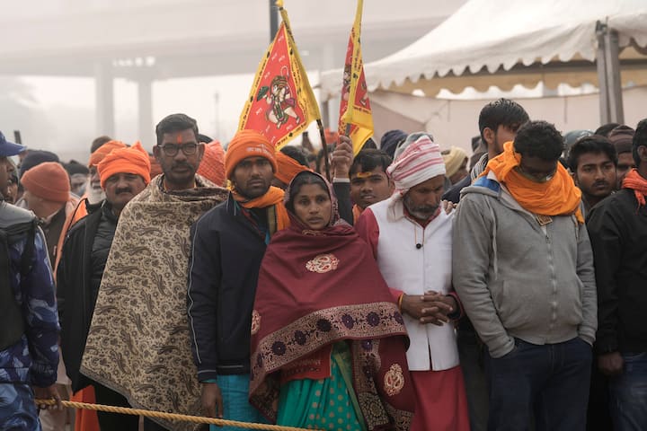 On the first morning following the consecration ritual, devotees flocked in great numbers starting at 3 a.m. for darshan (viewing) of the new Ram Lalla statue. (Source: PTI)