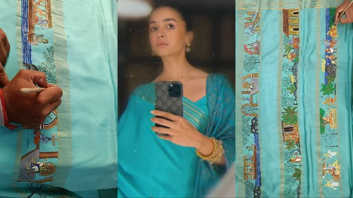 Alia Bhatt Saree Look: राम मंदिर उद्घाटन कार्यक्रम में आलिया भट्ट नीली साड़ी पहनकर पहुंची थी. आज हम आपको इस साड़ी की खासियत बताने वाले हैं. जिसे सुन आप दंग रह जाएंगे....