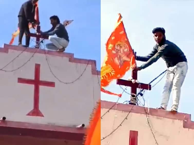 Saffron Flag Hoisted On MP Church Ahead Of Ram Mandir Event MP Church: சர்ச்சில் ஜெய் ஸ்ரீராம் கோஷத்துடன் காவிக்கொடி? எவ்வளவு சொல்லியும் கேட்கல: பாதிரியார் வேதனை