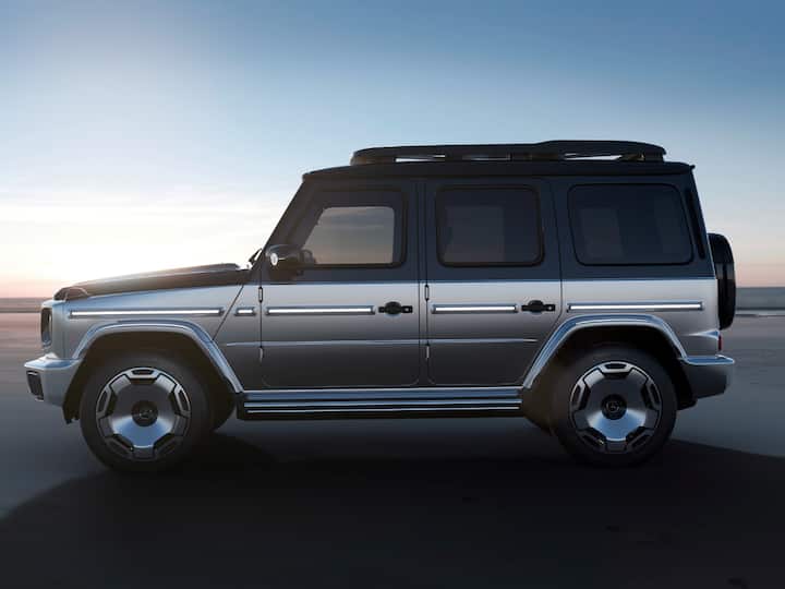 The rear for example has a cover for the charging cable and not the spare wheel as the standard G Wagen. Other styling attributes include a 3D star and a roof rack with a LED strip. The shape of the EQG is similar to the G Wagen but many changes are done in relation with the EQ brand. (Source: Somnath Chatterjee)