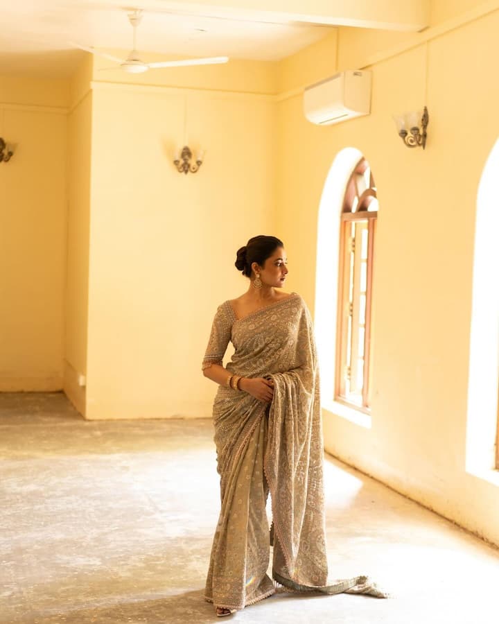 தற்போது மல்டிகலர் பேஸ்டல் நிற சேலையை அணிந்துள்ளார்.