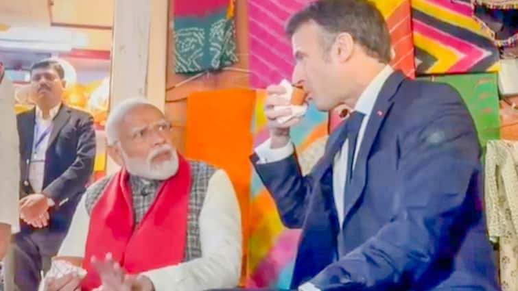 pm narendra modi take tea with French President Emmanuel Macron road show in jaipur ann Jaipur: पीएम मोदी ने जयपुर में फ्रांस के राष्ट्रपति के साथ पी चाय, दुकानदार ने कहा- 'हम उनसे पैसे...'