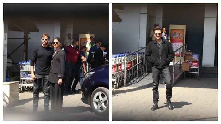 Fighter actors Hrithik Roshan, Deepika Padukone, Anil Kapoor, and director Siddharth Anand were spotted at a private airport on Wednesday.