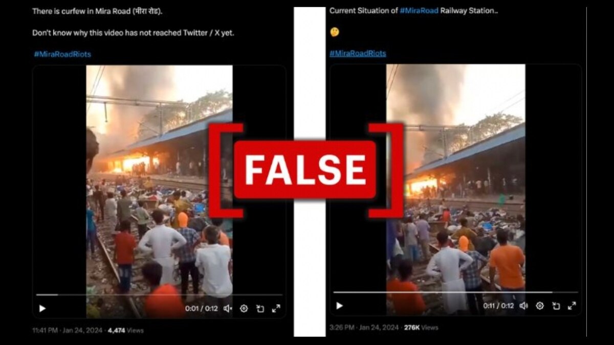 पोस्ट में दावा किया जा रहा है कि वीडियो मुंबई के मीरा रोड स्टेशन का है। (स्रोत: एक्स/तार्किक तथ्यों द्वारा संशोधित)