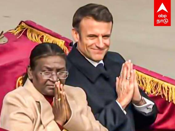 Republic Day : குதிரை வண்டியில் கம்பீரமாக வந்த ஜனாதிபதி, பிரான்ஸ் அதிபர்! வரவேற்ற மோடி!