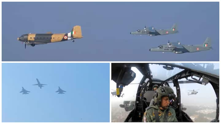 Republic Day 2024: Toward the end of the grand parade, the audience enjoyed a breath-taking air show comprising of 54 aircraft and helicopters.