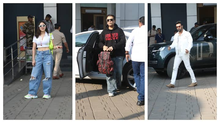 Sara Ali Khan, Ranbir Kapoor and Karan Johar were spotted at a private airport in Mumbai on Saturday.