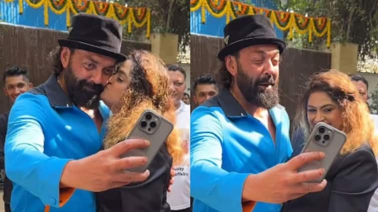 Bobby Deol Birthday bollywood bobby deol huge garland female fan kissed him while taking selfie Marathi News Bobby Deol Birthday : आधी सेल्फीसाठी हट्ट केला अन् मग थेट किस केलं; बॉबीच्या फॅनची सर्वत्र चर्चा!