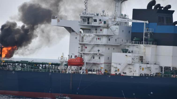 Indian Navy INS Visakhapatnam Rescue British Oil Tanker MV Marlin Luanda Indian Crew Attacked By Houthis