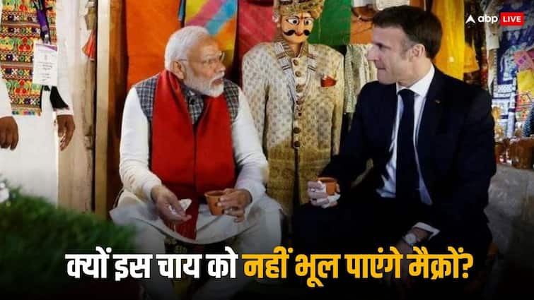 France President Emmanuel Macron and Narendra modi sipping Chai in Jaipur Macron was smitten with the UPI System Emmanuel Macron: भारत की चाय और UPI सिस्टम के फैन हुए फ्रांस के राष्ट्रपति इमैनुएल मैक्रों, तारीफ में कह दी ये बड़ी बात