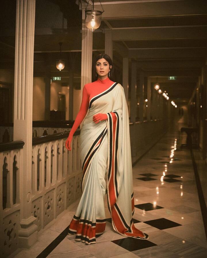 Shilpa Shetty is an incredible beauty and her saree looks gorgeous.