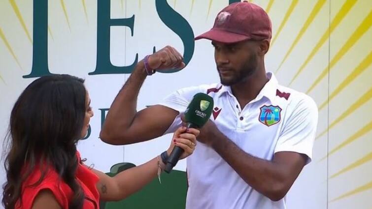 AUS vs WI 2nd test West Indies captain Kraigg Brathwaite showed biceps to answer Rodney Hogg on pathetic and hopeless words AUS vs WI: इन दो तीखे शब्दों से खौल उठा था वेस्टइंडीज का खून, डोले दिखाकर वेस्टइंडीज कप्तान ने ऑस्ट्रेलियाई दिग्गज को दिया मुंह तोड़ जवाब