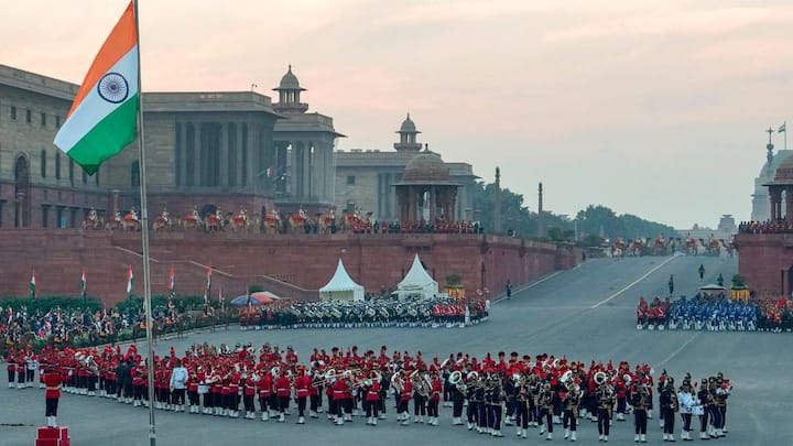 The Beating Retreat ceremony, signifying the conclusion of Republic Day celebrations, took place at Vijay Chowk in Delhi on Monday amid the melodic strains of soulful music.