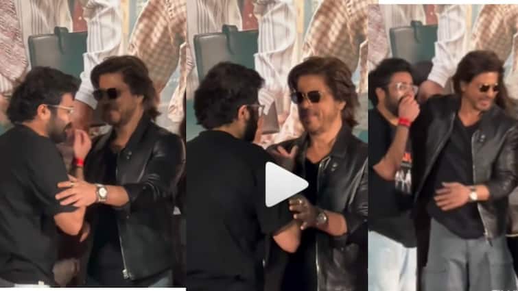 Shah Rukh Khan meet overwhelmed shivering fan at Dunki fan meet video viral on social media VIDEO: डोळ्यात पाणी अन् थरथरणारे हात; किंग खानला पाहताच फॅन झाला इमोशनल