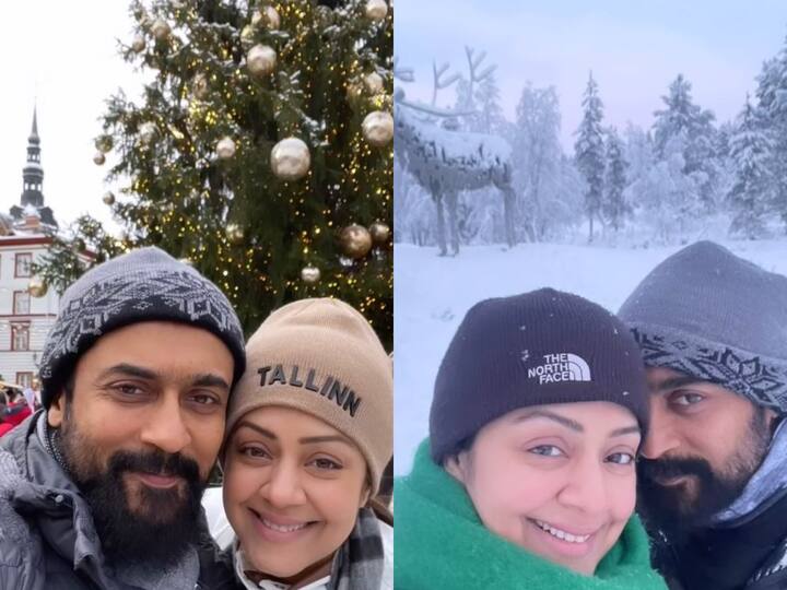 Suriya Jyotika Finland Photos : நார்தர்ன் லைட்ஸ் காண, பின்லாந்திற்கு சென்ற சூர்யா - ஜோதிகாவின் புகைப்படங்களை காணலாம்.