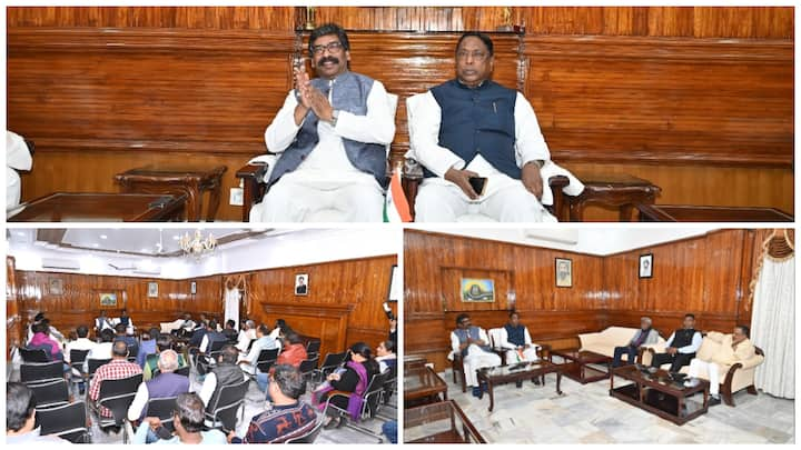 Jharkhand CM Hemant Soren holds a meeting of the state's ministers and ruling side's MLAs at his residence in Ranchi.