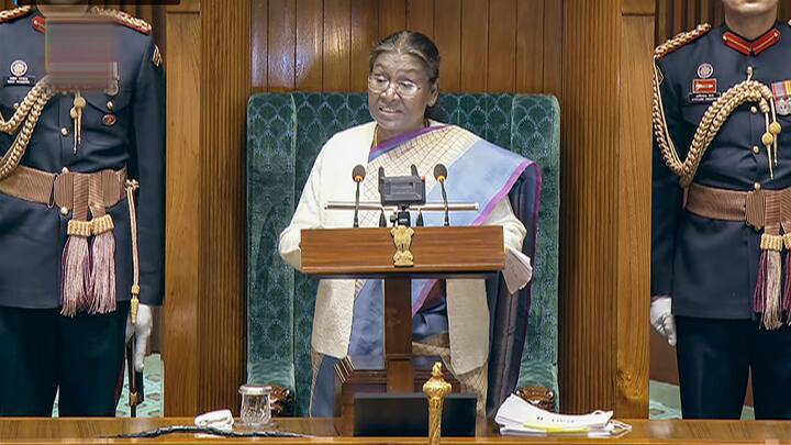 President Murmu addresses the joint sitting of Parliament on the opening day of the Budget session. (Image Source: PTI)