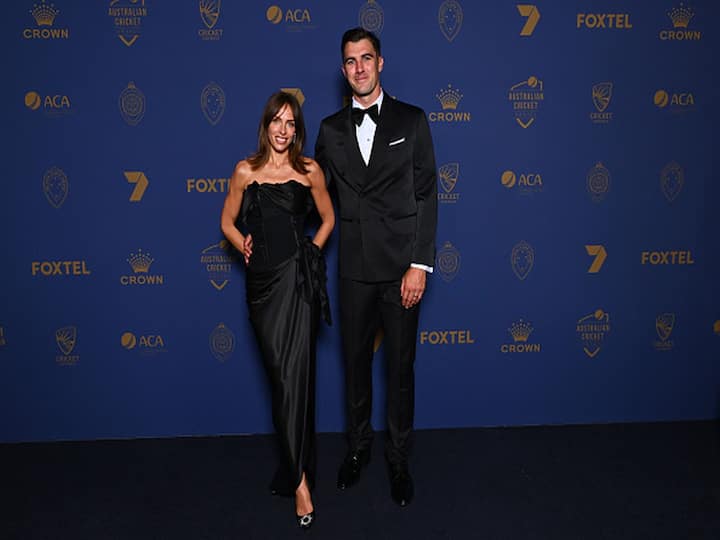 Pat Cummins and Becky Cummins arrive ahead of the 2024 Cricket Australia Awards at Crown Palladium on January 31, 2024 in Melbourne, Australia. (Image Credit: Getty)