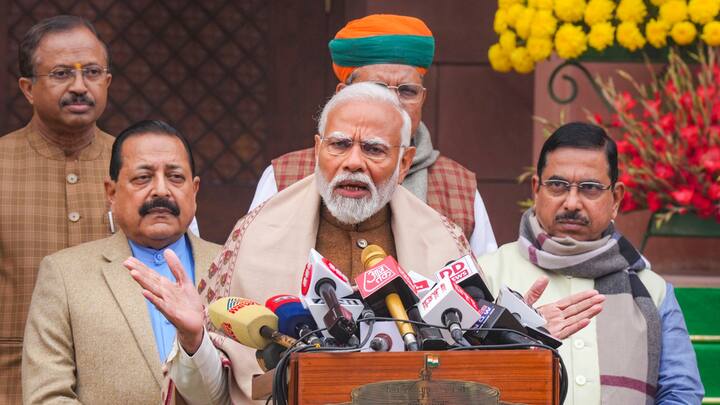 Prime Minister Narendra Modi addresses the media on the first day of the Budget session of Parliament. (Image Source: PTI)