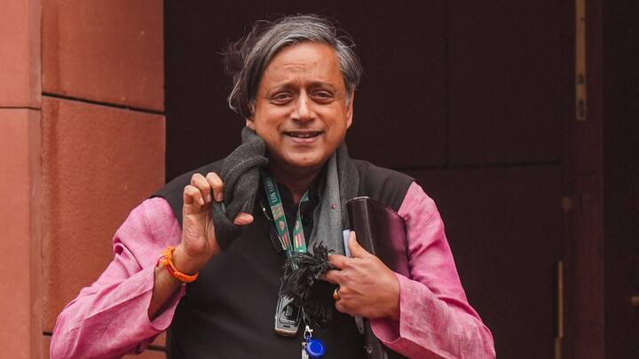 Congress MP Shashi Tharoor on the first day of the Budget session of Parliament. (Image Source: PTI)