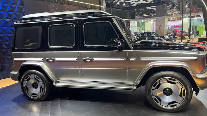 Mercedes-Benz has taken the wraps off its electric EQG Concept at the Bharat Mobility Expo. The EQG is an electric version of the iconic Mercedes-Benz G Wagen and represents the future of this off-roader. The electric version is called EQG but unlike other EQ models with a bespoke electric platform, the EQG sits on the same ladder frame chassis which has been modified to fit the motors and batteries. (Source: Somnath Chatterjee)