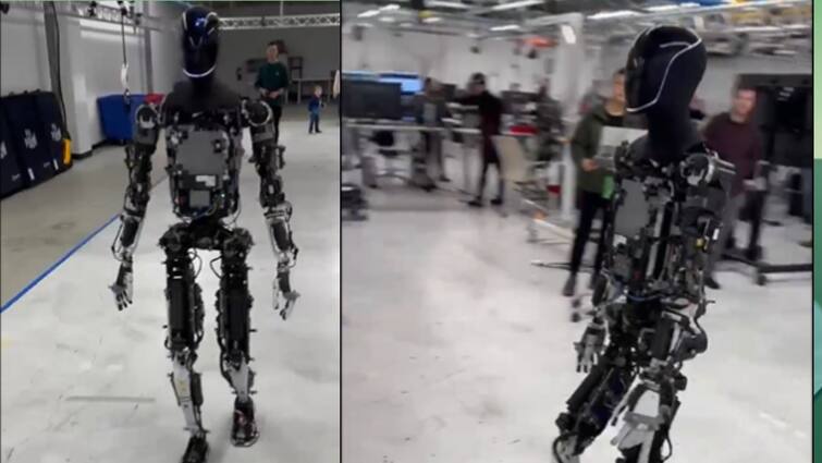 Tesla Optimus Robot  elon musk shares video of optimus robot walking like a human Tesla Optimus Robot : Elon Musk यांनी शेअर चालत्या-फिरत्या रोबोटचा व्हिडीओ, नेटकरी म्हणतात 'Just Looking like A wow'