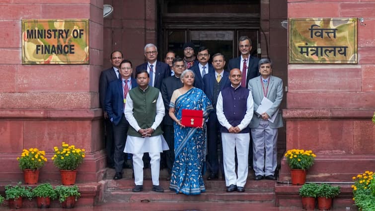 Nirmala Sitharaman Strikes A Pose In Blue With 'Bahi-Khata' Tablet Ahead Of Interim Budget 2024