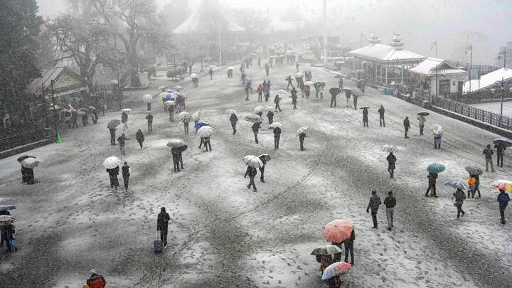 The tribal areas and high reaches of Himachal Pradesh continued to experience moderate to heavy snowfall on Thursday, bringing joy to residents, tourists, and farmers. Shimla, covered in a thin blanket of snow, attracted crowds to popular spots like the Mall Road and Ridge. (Image Source: PTI Images)