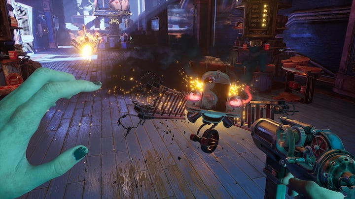 Judas is the next game from Ken Levine, the creator of BioShock, and it definitely resembles his original work. A full trailer for Judas was shown at today's State of Play, and it looks like a colorful, dystopian game with first-person combat. (Image Source: Ghost Story Games)