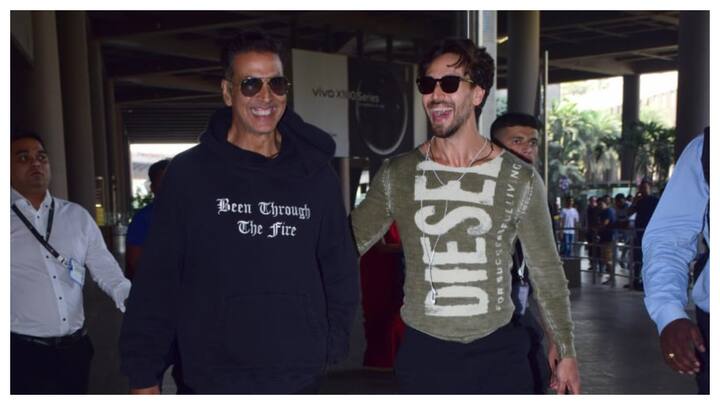 Akshay Kumar and Tiger Shroff were spotted at the Mumbai airport as they returned from Jordan.