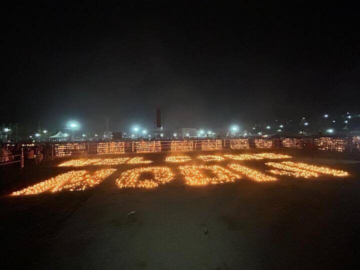 A spectacular welcome awaited the Prime Minister in Khanapara, where thousands gathered to illuminate 1,00,000 diyas, celebrating Modi's arrival. (Photo: X/@himantabiswa)