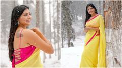 Lahari Shari Latest Photos: ఎల్లో శారీలో మెరిసిపోతున్న 'బిగ్‌బాస్‌' బ్యూటీ లహరి - మంచు కొండల్లో అందాల ఆరబోత