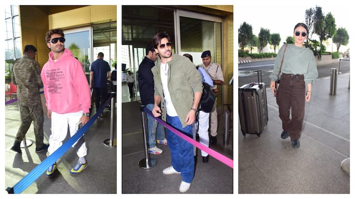 Actors Radhika Madan, Vidyut Jamwal and Sidharth Malhotra were spotted at Mumbai airport on Saturday and were clicked by paparazzi.