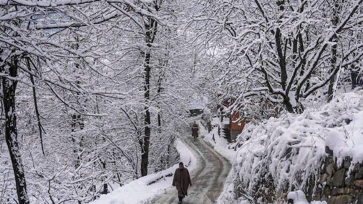 Kashmir Temperature: স্বমহিমায় ফিরল কাশ্মীর। তুষারের চাদরে ঢাকা চারিদিক। ছবি: পিটিআই।