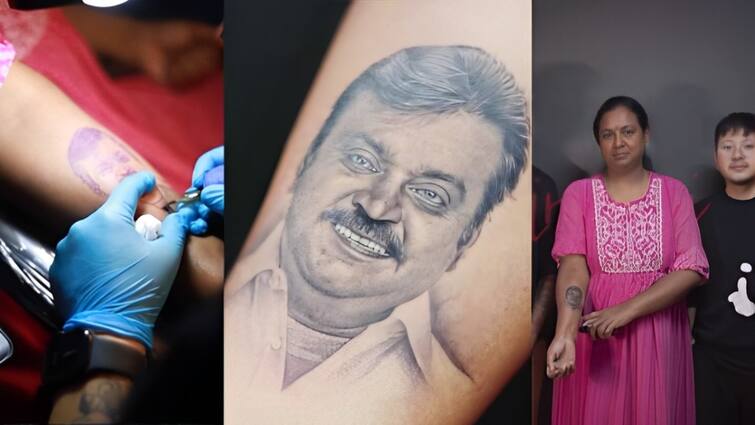 Premalatha tattooed her hand the image of Vijayakanth for his memories Vijayakanth - Premalatha: விஜயகாந்த் உருவத்தை கையில் பச்சைக்குத்திய பிரேமலதா: நெகிழ்ச்சியான வீடியோ!