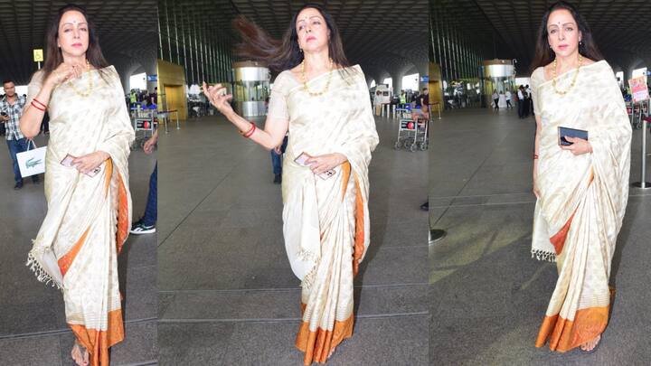 Hema Malini :   हेमा मालिनी एअरपोर्टवर स्पॉट!