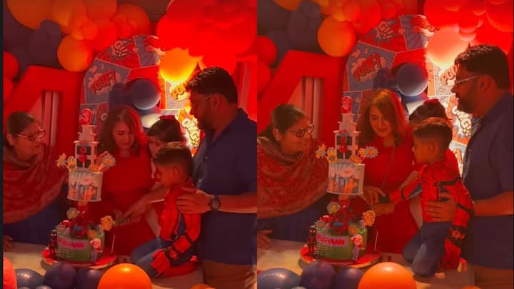 Kapil Sharma and Ginni Chatrath's son Trishaan turned three. Trishaan had an adorable Spiderman themed birthday party celebration; check out